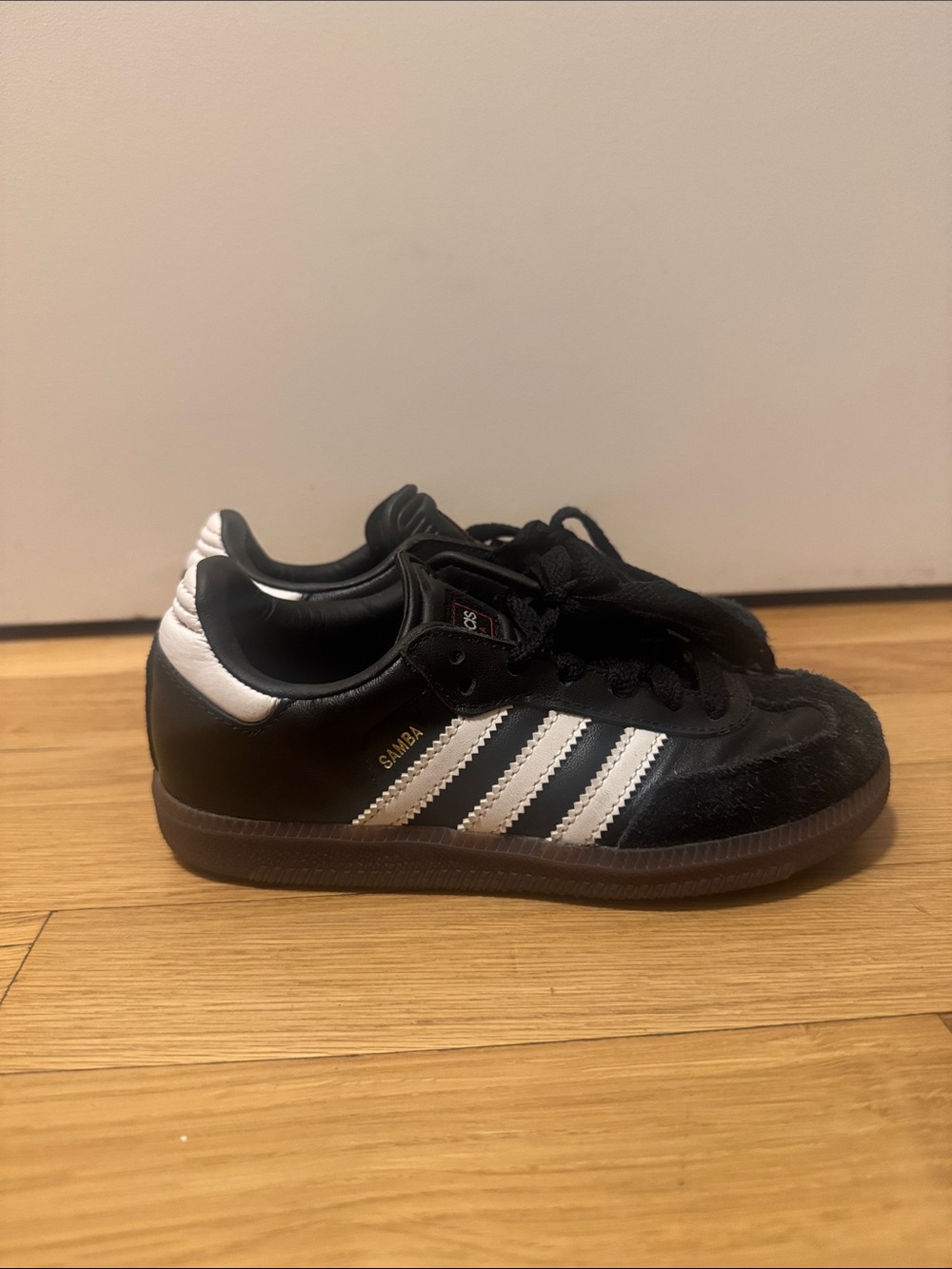 adidas Kids Samba Black with White Stripes Sneakers size 13